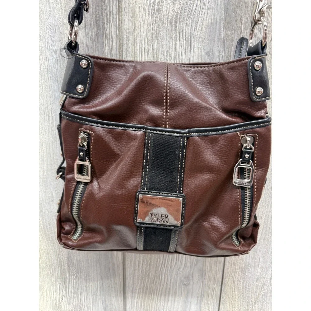 Tyler Rodan Brown Faux Leather Crossbody Bag Organizer Black Trim  Hardware